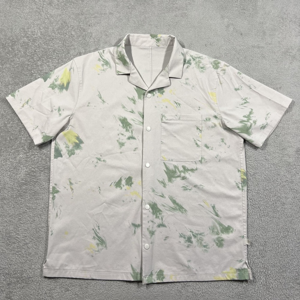Lululemon Airing Easy Shirt Mens Large Camp Collar Diffuse Dye Print Snap Button - Picture 1 of 9